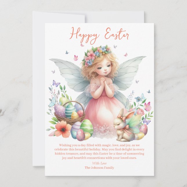 Cartes Pour Fêtes Annuelles Fée de printemps de Pâques à l'aquarelle (Devant)