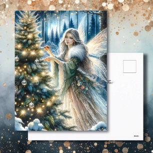 Cartes Pour Fêtes Annuelles Fée et sapin de Noël dans la forêt enchantée
