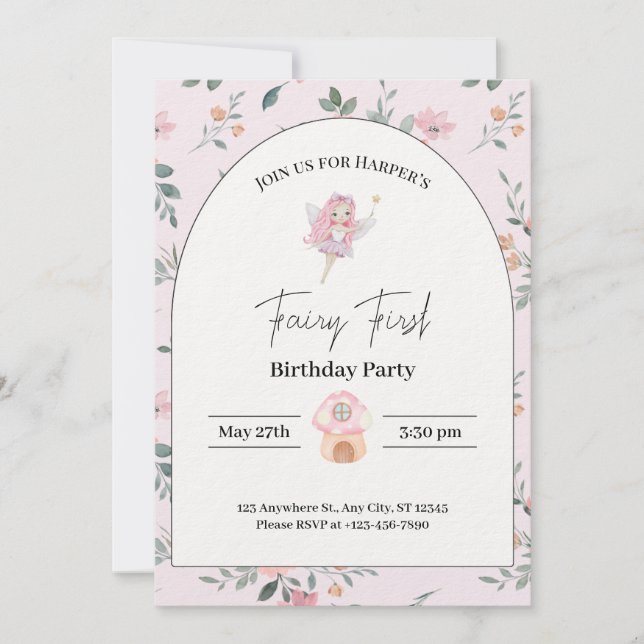 Cartes Pour Fêtes Annuelles fée premier anniversaire 1er anniversaire invitati (Devant)