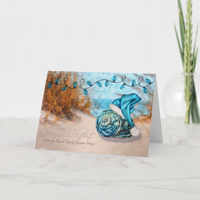 Cartes Pour Fêtes Annuelles Felices espagnoles Fiestas Bleu Santa Hat Beach (Devant)