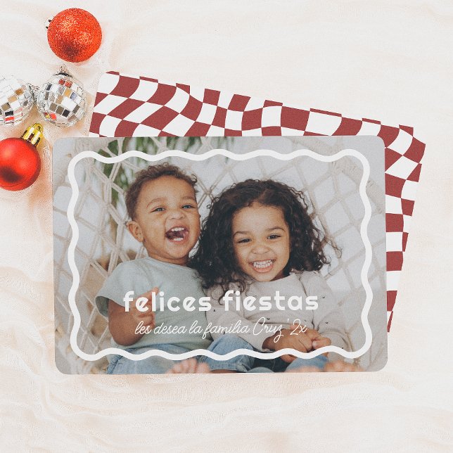 Cartes Pour Fêtes Annuelles Felices Fiestas | Borde Ondulado Retro con Foto (Créateur téléchargé)