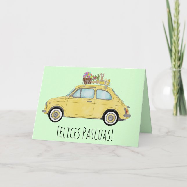 Cartes Pour Fêtes Annuelles Felices Pascua Espagne Pâques Retro Fiat 500 (Devant)