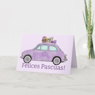 Cartes Pour Fêtes Annuelles Felices Pascuas Espagne Pâques Retro Fiat 500