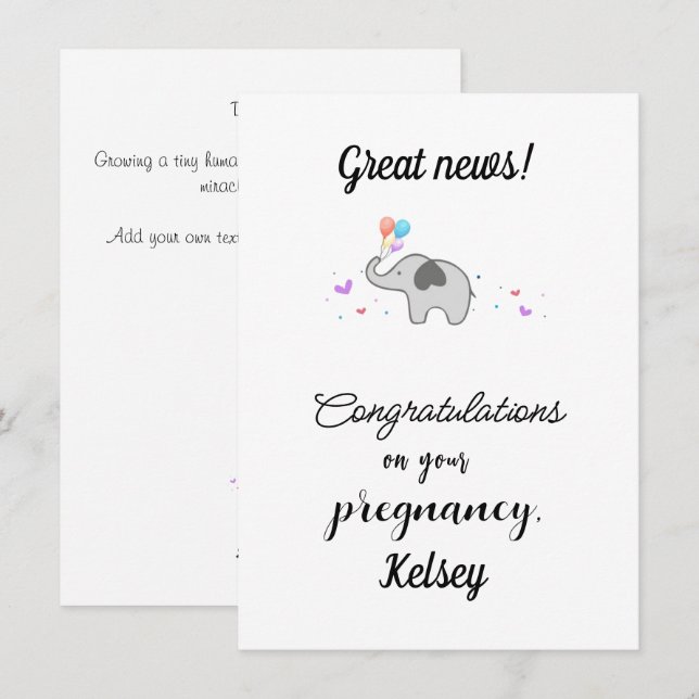 Cartes Pour Fêtes Annuelles Félicitations Pour Votre Grossesse, Personnalisabl (Devant / Derrière)