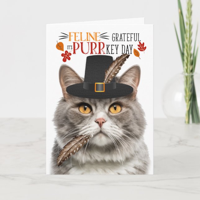 Cartes Pour Fêtes Annuelles Feline de marbre gris Gratuit pour PURRkey Day (Devant)