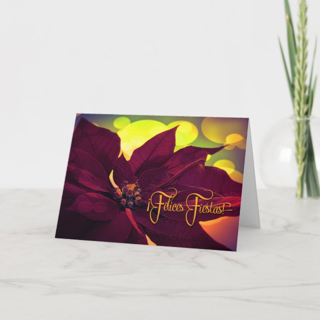Cartes Pour Fêtes Annuelles Feliz Fiestas en espagnol ! Vin de Noël Poinsettia (Devant)