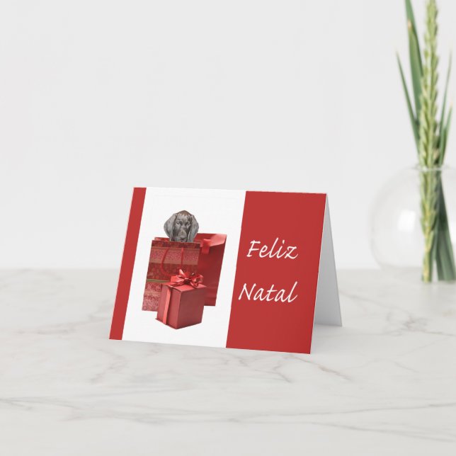 Cartes Pour Fêtes Annuelles Feliz Natal Allemand Pointeur à cheveux courts Noë (Devant)