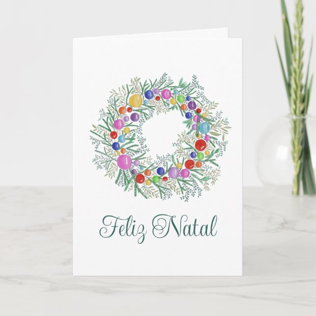 Cartes Pour Fêtes Annuelles Feliz Natal, couronne de Noël portugaise (Devant)