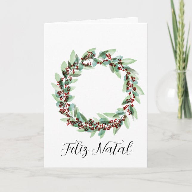 Cartes Pour Fêtes Annuelles Feliz Natal, couronne de Noël portugaise (Devant)