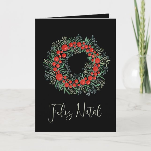 Cartes Pour Fêtes Annuelles Feliz Natal, couronne de Noël portugaise (Devant)