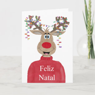 Cartes Pour Fêtes Annuelles Feliz Natal, Portugais Lumières de Noël Reindeder
