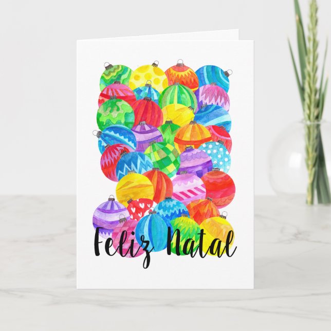 Cartes Pour Fêtes Annuelles Feliz Natal Portugais Noël, aquarelle (Devant)