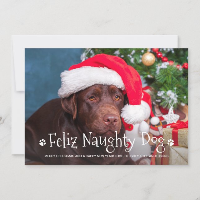 Cartes Pour Fêtes Annuelles Feliz Naughty Dog Funny Personnalisé Animaux de co (Devant)