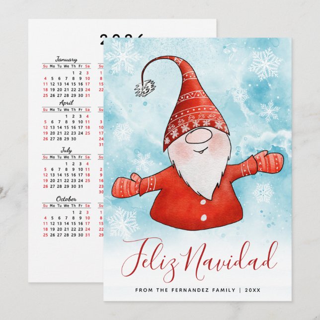Cartes Pour Fêtes Annuelles Feliz Navidad 2025 Calendrier Nordic Gnome Noël (Devant / Derrière)