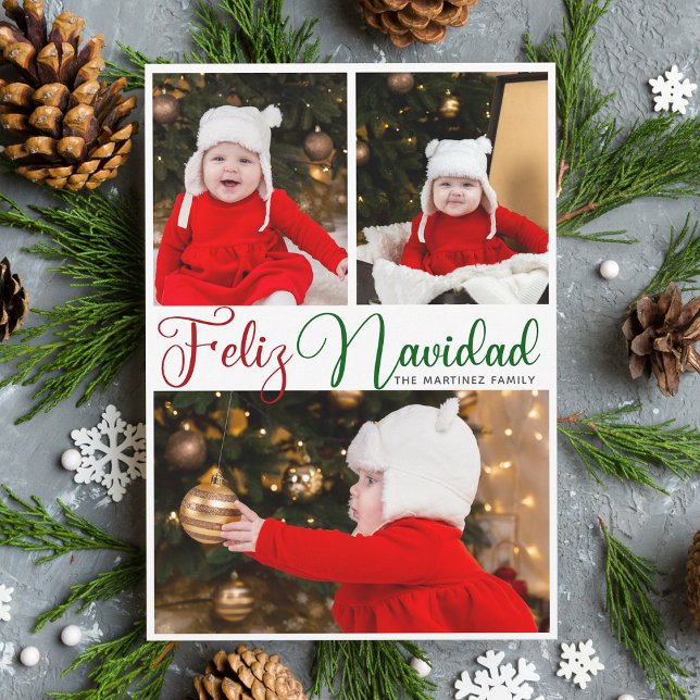 Cartes Pour Fêtes Annuelles Feliz Navidad 3 Photo Joli Noël espagnol (Créateur téléchargé)