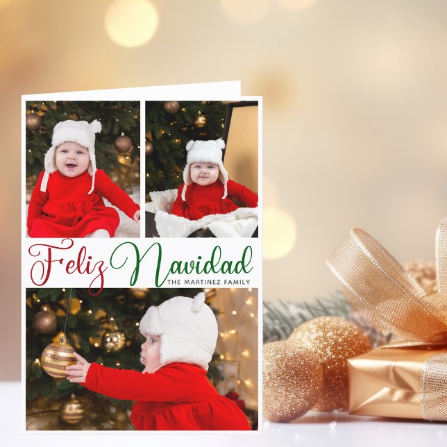 Cartes Pour Fêtes Annuelles Feliz Navidad 3 Photo Plié Noël Espagnol (Créateur téléchargé)