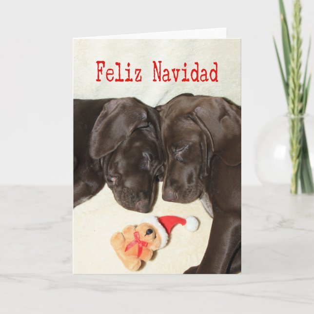 Cartes Pour Fêtes Annuelles Feliz Navidad Chiots allemands aux cheveux (Devant)