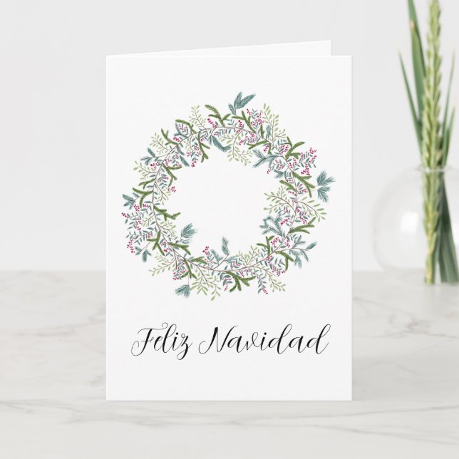 Cartes Pour Fêtes Annuelles Feliz Navidad, couronne espagnole de Noël (Devant)