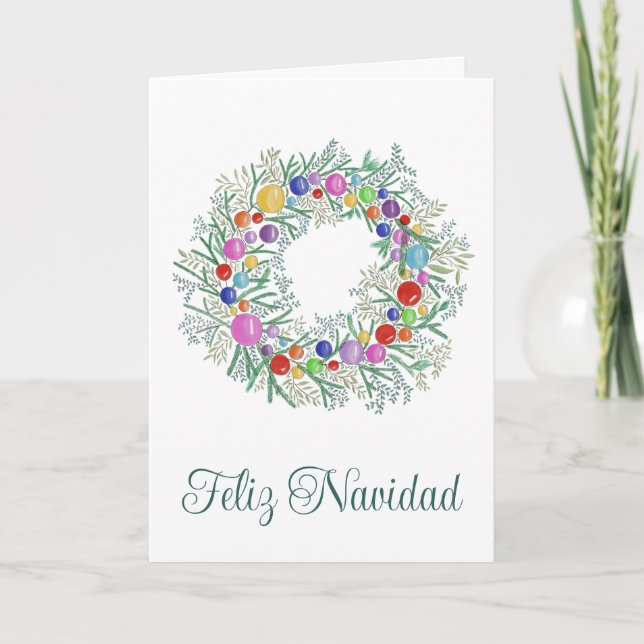 Cartes Pour Fêtes Annuelles Feliz Navidad, couronne espagnole de Noël (Devant)