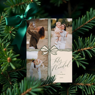 Cartes Pour Fêtes Annuelles Feliz Navidad Elegant Holiday Bow Photo Collage