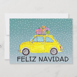 Cartes Pour Fêtes Annuelles Feliz Navidad espagnol Noël jaune Fiat 500