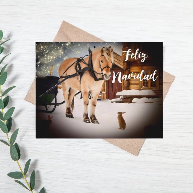 Cartes Pour Fêtes Annuelles Feliz Navidad ferme de Noël avec cheval (Créateur téléchargé)