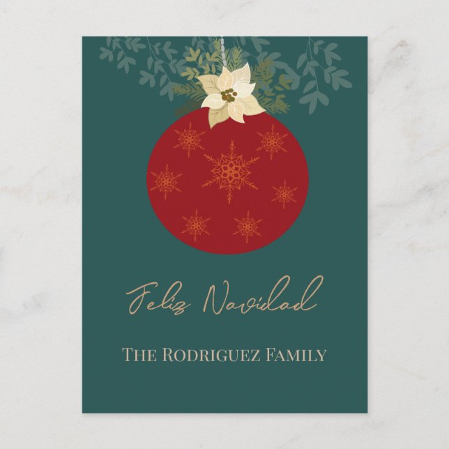 Cartes Pour Fêtes Annuelles Feliz Navidad-Joyeux Noël Ornement Rouge (Devant)