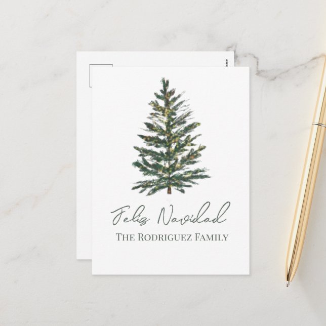 Cartes Pour Fêtes Annuelles Feliz Navidad-Joyeux sapin de Noël et lumières (Devant/Arrière en situation)