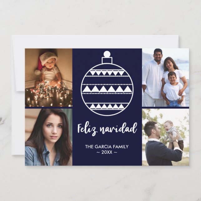Cartes Pour Fêtes Annuelles Feliz Navidad Navy Famille Photo Collage Noël (Devant)