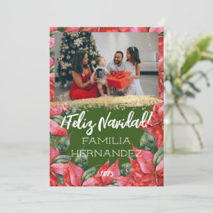 Cartes Pour Fêtes Annuelles Feliz Navidad Poinsettia Photo de famille Noël