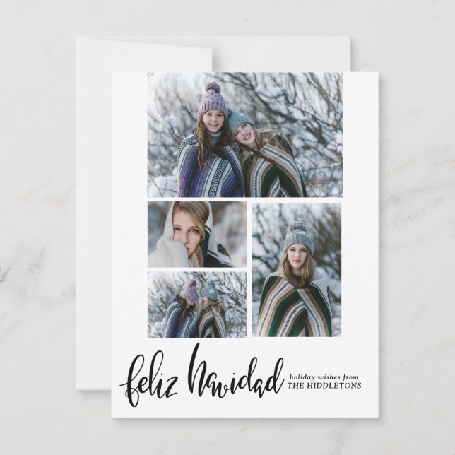 Cartes Pour Fêtes Annuelles Feliz Navidad | Script moderne Multi Photo (Devant)