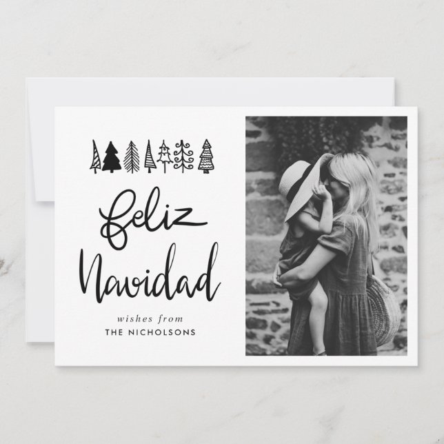 Cartes Pour Fêtes Annuelles Feliz Navidad Simple Script Photo de Noël (Devant)