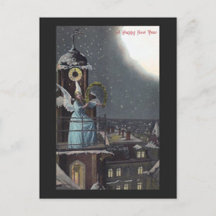 Cartes Pour Fêtes Annuelles Femme ailée sur la tour de l'horloge Vintage Nouve