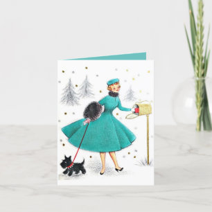 Cartes Pour Fêtes Annuelles Femme de Noël rétro vintage avec Scotty Dog