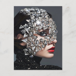 Cartes Pour Fêtes Annuelles Femme en masque de cristal ornée de cristaux minér