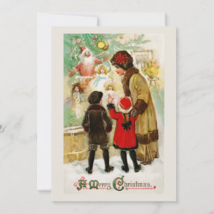Cartes Pour Fêtes Annuelles Femme et enfants de Noël vintage faisant du lèche-