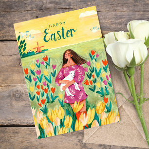 Cartes Pour Fêtes Annuelles Femme et fleurs de Pâques