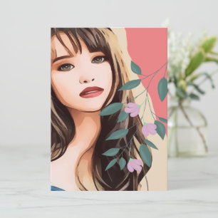 Cartes Pour Fêtes Annuelles Femme femme femme joli visage, portrait art T