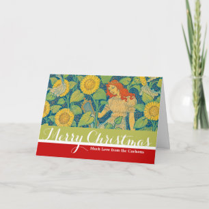 Cartes Pour Fêtes Annuelles Femme-fille de fleurs dans le jardin de tournesol