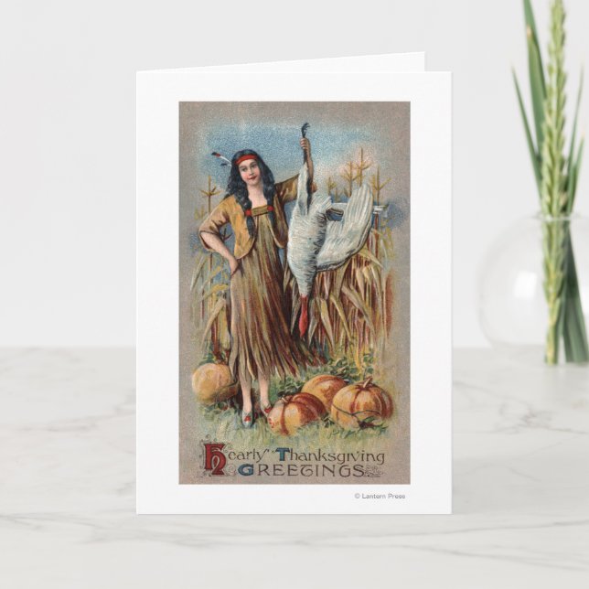 Cartes Pour Fêtes Annuelles Femme indigène tenant la Turquie (Devant)