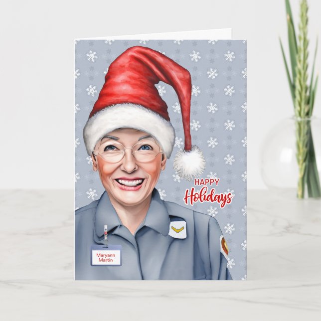 Cartes Pour Fêtes Annuelles Femme Postal Worker Christmas Nom personnalisé (Devant)