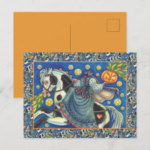 CARTES POUR FÊTES ANNUELLES FEMME SANS TÊTE, SIDESADDLE SUR HALLOWEEN PINTO