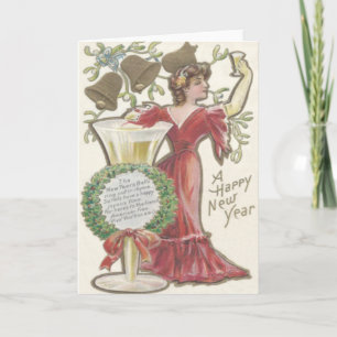 Cartes Pour Fêtes Annuelles Femme Verre à champagne Cloche Couronne de houx Gu