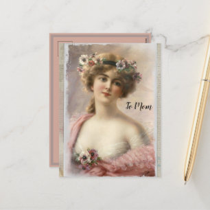 Cartes Pour Fêtes Annuelles Femme victorienne en détresse avec fleurs sur aqua