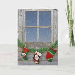 Cartes Pour Fêtes Annuelles Fenêtre de la grange de Noël avec flocons de neige