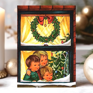 Cartes Pour Fêtes Annuelles Fenêtre de Noël vintage avec des enfants