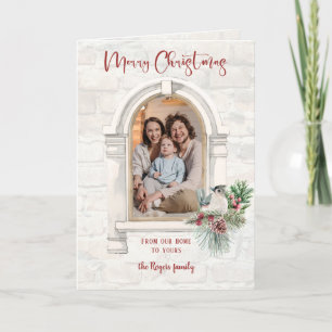 Cartes Pour Fêtes Annuelles Fenêtre Rustique aquarelle avec photo florale de N