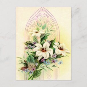 Cartes Pour Fêtes Annuelles Fenêtre vintage de l'église de Pâques fleurie