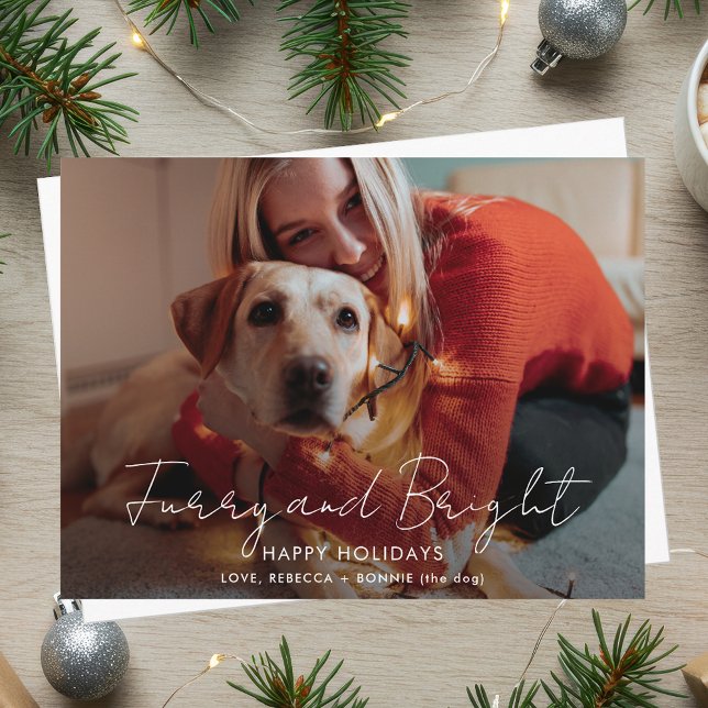 Cartes Pour Fêtes Annuelles Fer et brillante photo manuscrite Noël (Furry and Bright Handwritten Photo Christmas Holiday Postcard)