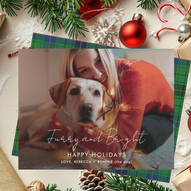 Cartes Pour Fêtes Annuelles Fer plaid et photo brillante Noël Tartan (Plaid Furry and Bright Photo Tartan Christmas Holiday Card)